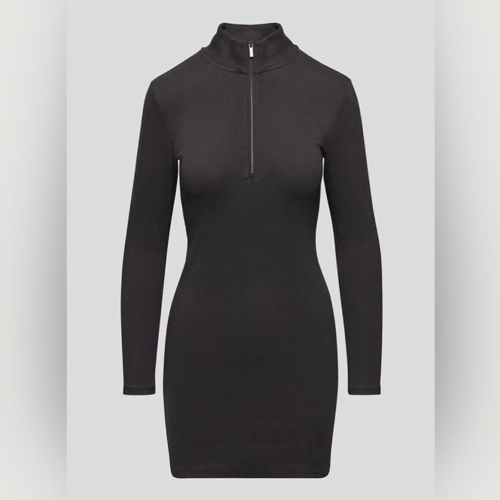 Sunday Best Half-Zip Long Sleeve Mini Dress Sz M in Black NWT